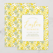 Invitation Modern Yellow Spring Floral Bow Easter Dinner (Devant / Derrière)