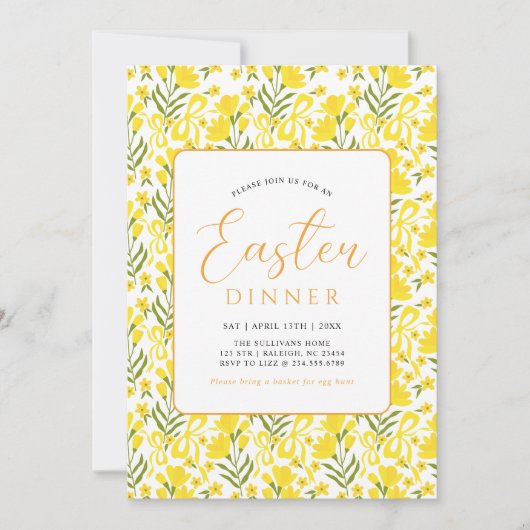 Invitation Modern Yellow Spring Floral Bow Easter Dinner (Devant)