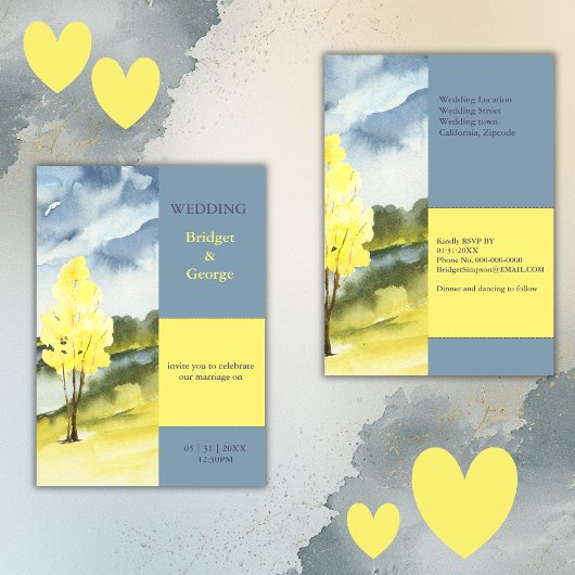 Invitation Modern Yellow Tree Landscape destination Wedding