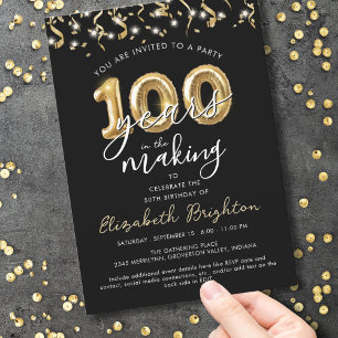 Invitation Moderne 100e anniversaire Script Balloon Streamers