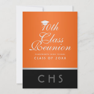 Invitation Moderne 10e Classe Réunion Orange Argent Noir