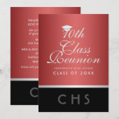 Invitation Moderne 10e Classe Réunion Rouge Argent Noir (Devant / Derrière)