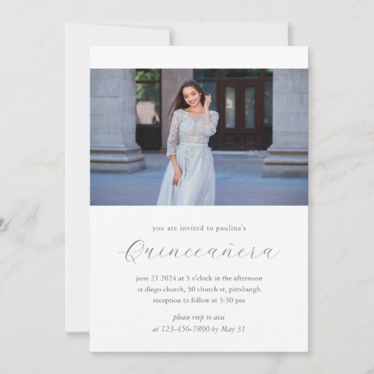 Invitation Moderne 15 Anniversaire Quinceañera Photo Blanc (Devant)