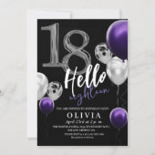 Invitation Moderne 18e anniversaire Black Silver violet Ballo (Devant)