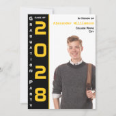 Invitation Moderne 1 Photo Gold Black QR Code Grad Party (Devant)