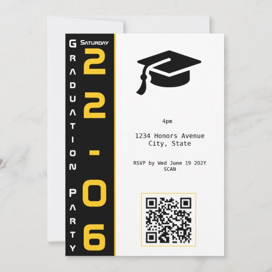 Invitation Moderne 1 Photo Gold Black QR Code Grad Party (Dos)
