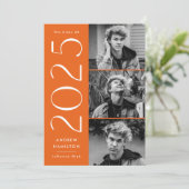 Invitation Moderne 2022 Orange 3 Photo Graduation Party (Debout devant)