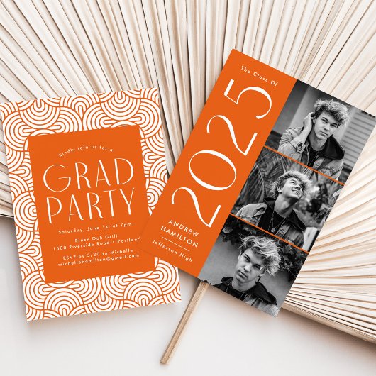 Invitation Moderne 2022 Orange 3 Photo Graduation Party