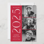 Invitation Moderne 2023 Red 3 Photo Graduation Party (Devant)