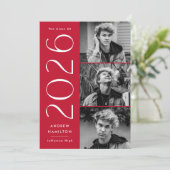 Invitation Moderne 2023 Red 3 Photo Graduation Party (Debout devant)