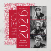 Invitation Moderne 2023 Red 3 Photo Graduation Party (Devant / Derrière)