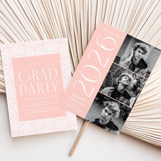 Invitation Moderne 2025 Blush 3 Photo Graduation Party