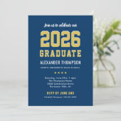 Invitation Moderne 2025 Graduate Navy Gold Graduation Party (Debout devant)