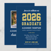 Invitation Moderne 2025 Graduate Navy Gold Graduation Party (Devant / Derrière)