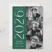 Invitation Moderne 2025 Green 3 Photo Graduation Party (Devant)