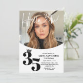 Invitation Moderne 2 Photo 35e anniversaire Blanc Noir (Debout devant)