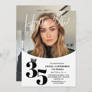 Invitation Moderne 2 Photo 35e anniversaire Blanc Noir