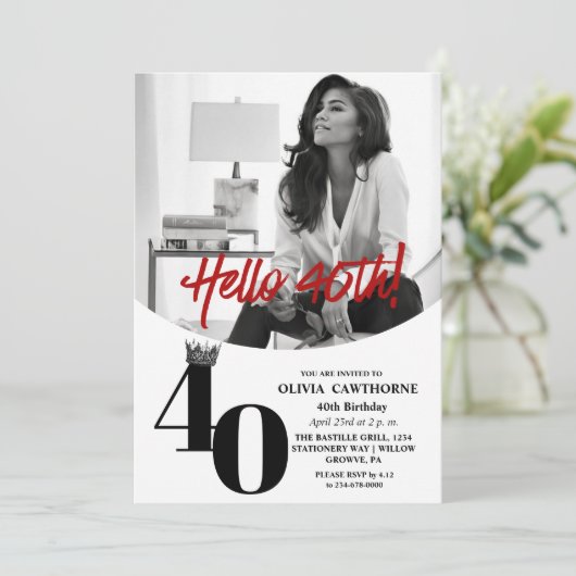 Invitation Moderne 2 Photo 40e anniversaire Blanc Noir (Debout devant)