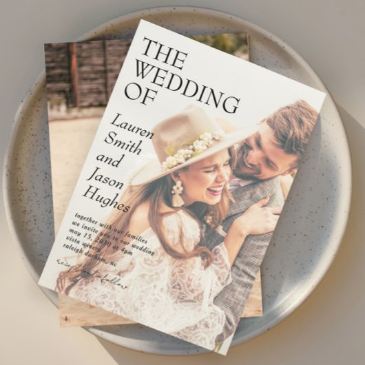 Invitation Moderne 2 Photo Mariage Boho noir et blanc