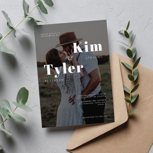 Invitation Moderne 2 photo noir et blanc typographie mariage