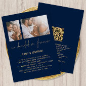 Invitation Moderne 2 Photo QR Code Marine Mariage or