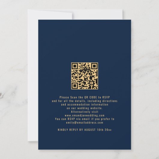 Invitation Moderne 2 Photo QR Code Marine Mariage or (Dos)