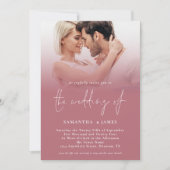 Invitation Moderne 2 Photos Script QR Rose Gold Mariage (Devant)
