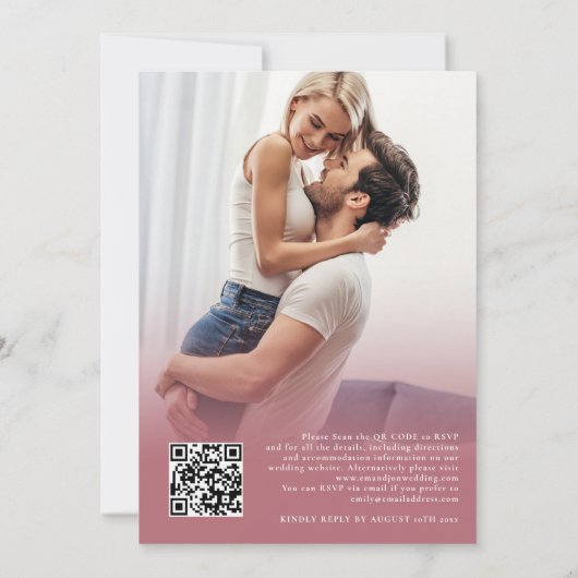 Invitation Moderne 2 Photos Script QR Rose Gold Mariage (Dos)