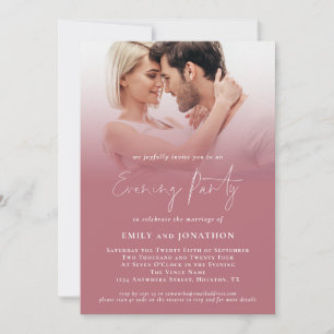 Invitation Moderne 2 Photos Script Rose Gold Mariage Soirée