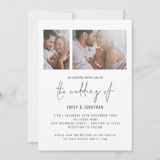 Invitation Moderne 2 Script photo Code QR Mariage (Devant)