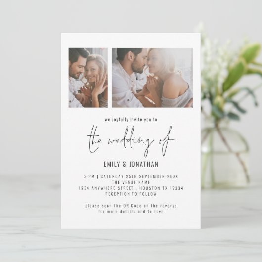 Invitation Moderne 2 Script photo Code QR Mariage (Debout devant)