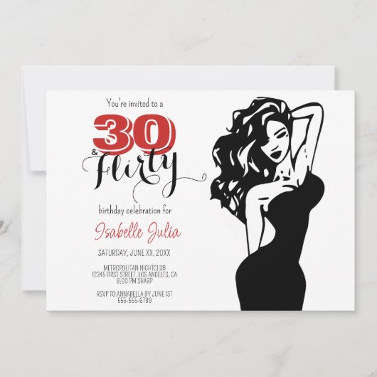 Invitation Moderne 30 & FLIRTY 30e anniversaire Noir & Rouge (Devant)
