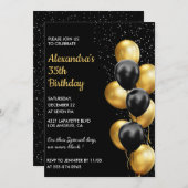 Invitation moderne 35e anniversaire Balloons Gold (Devant / Derrière)