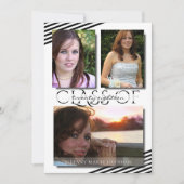 Invitation Moderne 3 Photo Black Stripes Graduation Party (Devant)