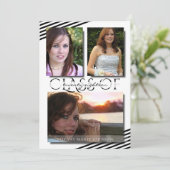 Invitation Moderne 3 Photo Black Stripes Graduation Party (Debout devant)