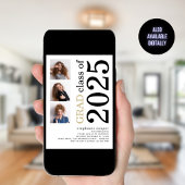 Invitation Moderne 3 photo Bold 2023 Graduation blanche