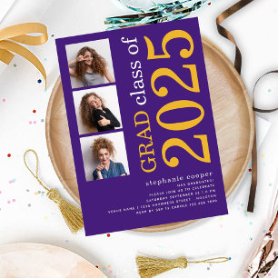 Invitation Moderne 3 photo Bold 2024 Purple Graduation