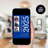 Invitation Moderne 3 photo Bold 2025 Bleu Graduation