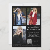 Invitation Moderne 3 Photos Modèle Acteur QR Code Comp Card (Devant)