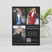 Invitation Moderne 3 Photos Modèle Acteur QR Code Comp Card (Debout devant)