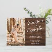 Invitation Moderne 3 photos noms bois Qr mariage (Debout devant)