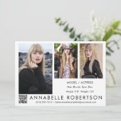 Invitation Moderne 3 Photos QR Code Modèle et Actor Comp Card (Debout devant)