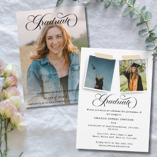 Invitation Moderne 3 Script photo Typographie Graduation
