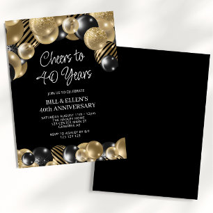 Invitation Moderne 40e anniversaire noir et or