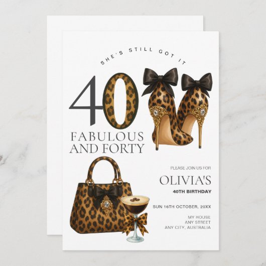 Invitation Moderne 40e Imprimé Léopard & Guépard, Quarante Te (Devant / Derrière)