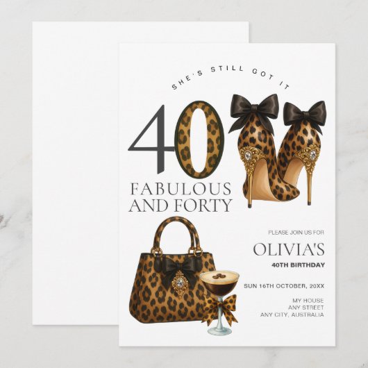 Invitation Moderne 40ème Imprimé Léopard & Guépard, Tendance  (Devant / Derrière)