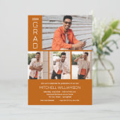 Invitation Moderne 4 Photo Brûlé Orange Graduation (Debout devant)