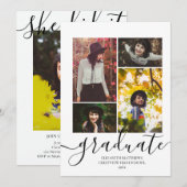 Invitation Moderne 4 Photo Collage Élégant Script Graduation (Devant / Derrière)