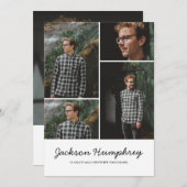 Invitation Moderne 4 Photo Collage Élégant Script Graduation (Devant / Derrière)