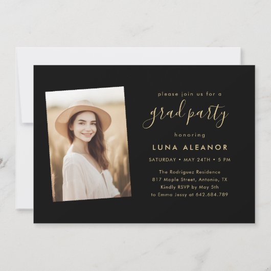 Invitation Moderne 4 Photo Graduation Collage Noir Et Or (Dos)